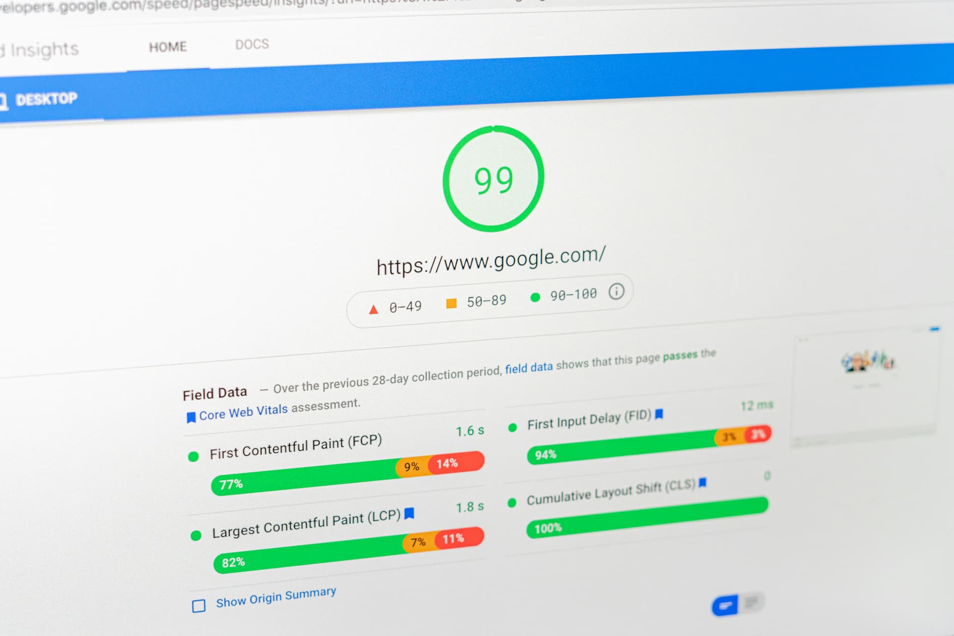Strony internetowe z wynikiem 99/100 w PageSpeed Insights – szybkie i zoptymalizowane pod Google